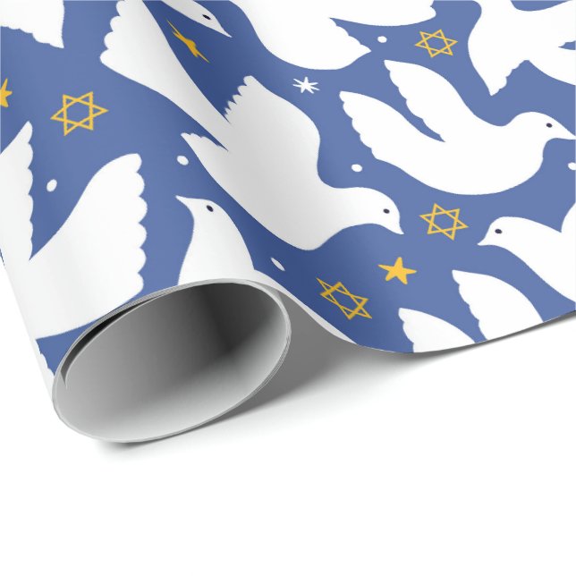 Papier Cadeau Star de la colombe bleue de David Hanoukka (Coin rond)
