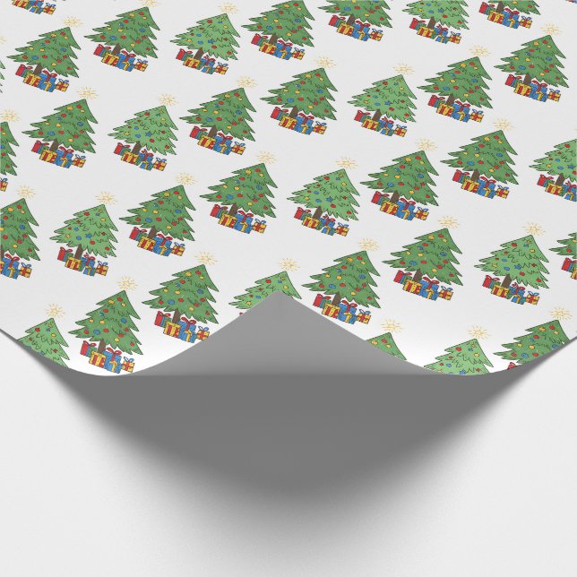 Papier Cadeau Star-topped Christmas Trees and Gifts Pattern (Coin)
