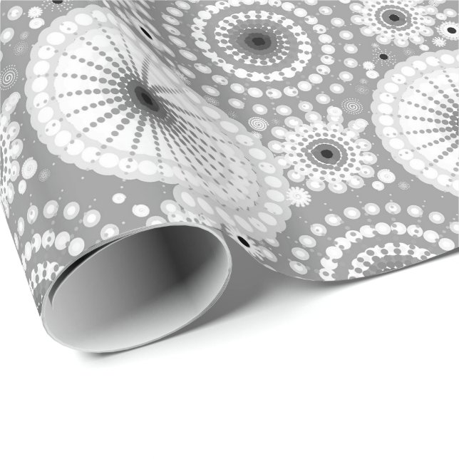 Papier Cadeau Starburbs et pingwheel, gris, noir et blanc (Coin rond)