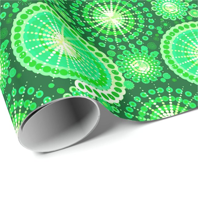 Papier Cadeau Starburds et pingwheel, vert pin foncé (Coin rond)