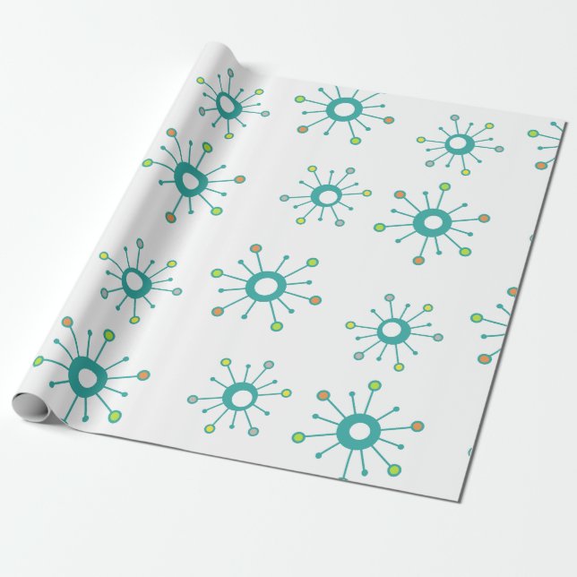 Papier Cadeau Starbursts Coloré Turquoise (Déroulé)