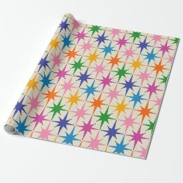 Papier Cadeau Starbursts Retro Coloré Mi-Siècle Moderne
