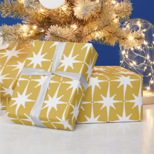 Papier Cadeau Starburts modernes du Moyen-siècle rétro Blanc mou