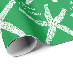 Papier Cadeau Starfish Motif Green White Beach Joyeux Noël