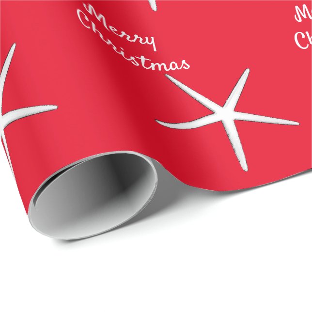 Papier Cadeau Starfish Motif Red White Beach Joyeux Noël (Coin rond)