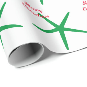Papier Cadeau Starfish Motifs Joyeux Noël Vert Blanc Rouge