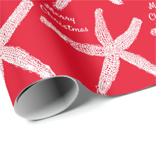 Papier Cadeau Starfish Motifs Red White Beach Joyeux Noël