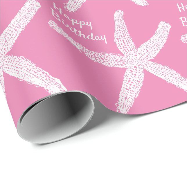 Papier Cadeau Starfish Motifs rose mignonne fille Joyeux Noël (Coin rond)