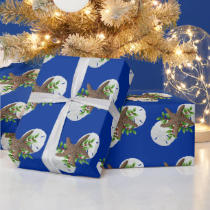 Papier Cadeau Starfish Sand Dollars Festin Bleu Noël