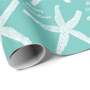 Papier Cadeau Starfish Turquoise White Beach Joyeux Noël 2023