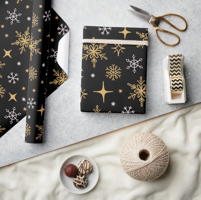 Papier Cadeau Starry Night Gold Snowflake Holiday Noël cadeau de (Artisanat)