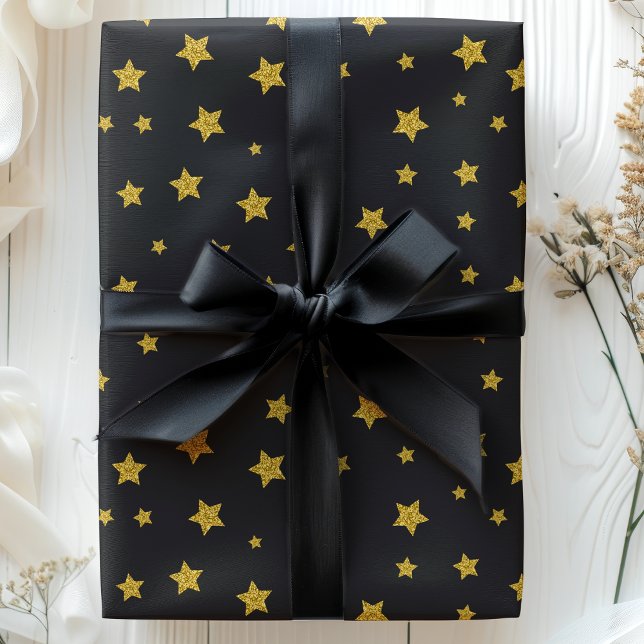 Papier Cadeau Stars Black Gold Fêtes Anniversaire Nouvel An (Créateur téléchargé)