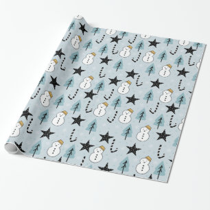 Papier Cadeau Stars et Sucres de canne de Snowman
