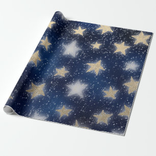Papier Cadeau Stars Galaxy Sky Navy Bleu Nuit Sepia Gold Blush