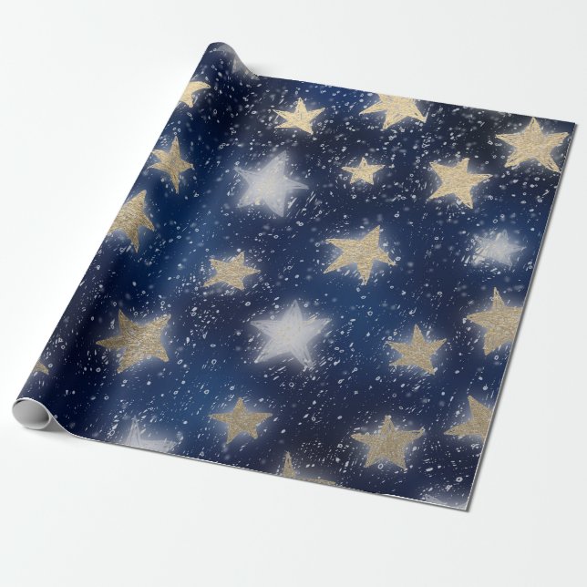 Papier Cadeau Stars Galaxy Sky Navy Bleu Nuit Sepia Gold Blush (Déroulé)