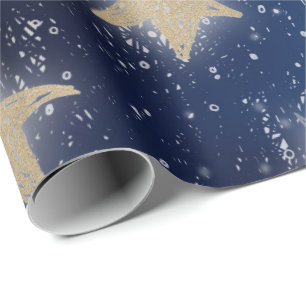 Papier Cadeau Stars Galaxy Sky Navy Blue Night Gold Peinture