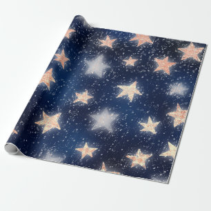 Papier Cadeau Stars Galaxy Sky Navy Blue Night Rose Gold Blush