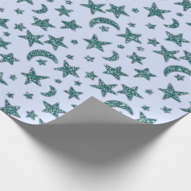 Papier Cadeau Stars Moon Blue Pastel Celestial Spark Navy Turquo (Coin)