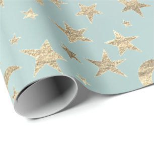 Papier Cadeau Stars Moon Tiffany Aqua Gold Metal Sky Champaiment