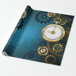 Papier Cadeau Steampunk Arrière - plan turquoise avec Gears