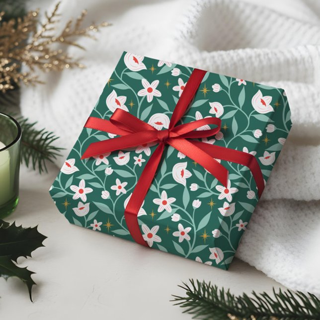 Papier Cadeau Stéphane Botanique Floral Blossom Vin Motif feuill (Stary Botanical Floral Blossom Vine Leaf Pattern Wrapping Paper)