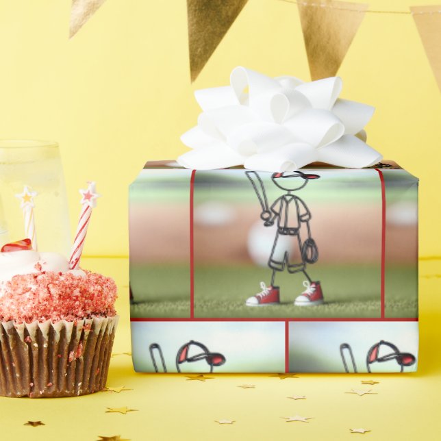 Papier Cadeau Stick Figure Kid Baseball Player (Fête d'anniversaire)