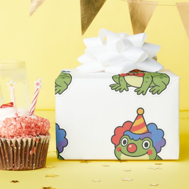 Papier Cadeau Sticker de grenouille clown drôle (Fête d'anniversaire)