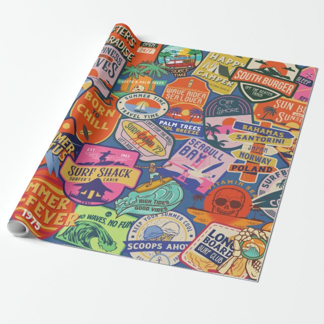 Papier Cadeau Stickers de surf (Déroulé)