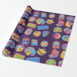 Papier Cadeau stickers et badges rétro tendance collection acide