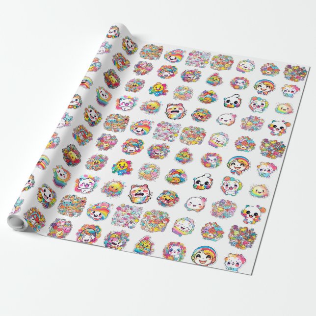 Papier Cadeau Stickers Kawaii adorables Promenades pour mignonne (Déroulé)
