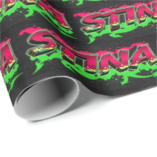 Papier Cadeau Stina prénom nom graffiti rouge vert