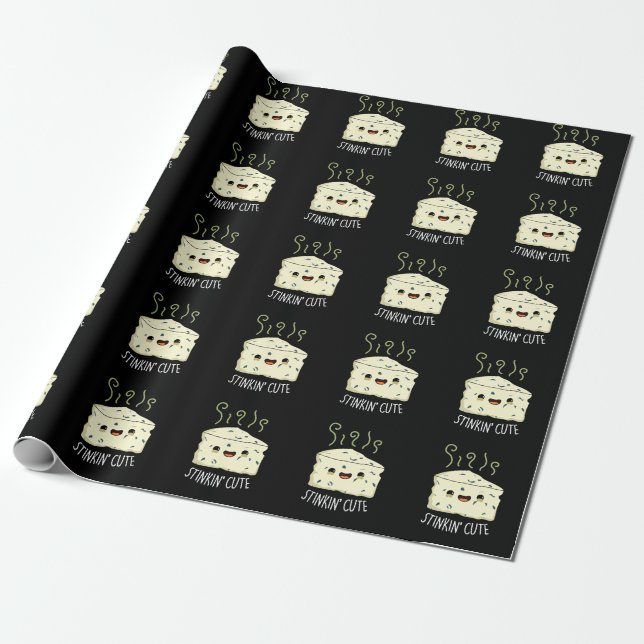 Papier Cadeau Stinkin Cute Funny Cheese Pun Dark BG (Déroulé)