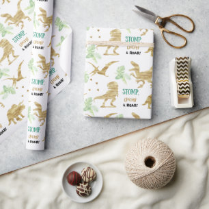 Papier Cadeau Stompe, Chompe et Rouler ! Élégant Dinosaure doré