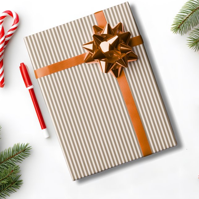 Papier Cadeau Striped Mocha Brown Cream Christmas Holiday  (Créateur téléchargé)