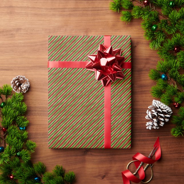 Papier Cadeau Stripes de Noël Rouge Vert Or (Cadeau de vacances)