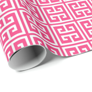 Papier Cadeau Strwberry Hot Pink Greek Key Pattern