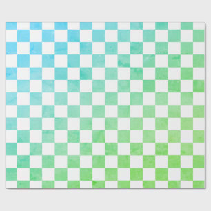 Papier Cadeau Style Antique Blanc Bleu et Vert Damier 