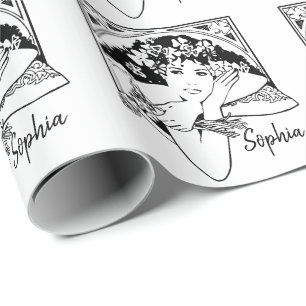 Papier Cadeau Style Art nouveau shamrock fille art noir blanc