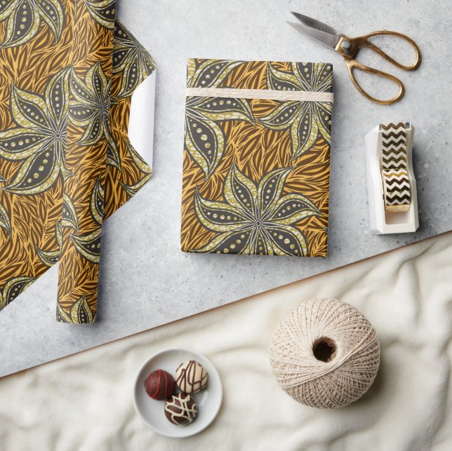 Papier Cadeau Style Batik Floral Abstrait africain (Artisanat)