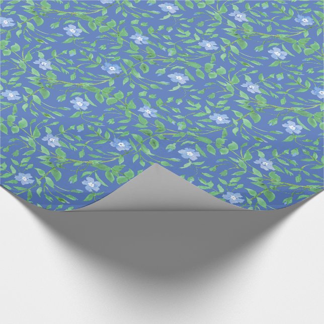 Papier Cadeau Style champêtre Blue Green Floral Périwinkle Motif (Coin)