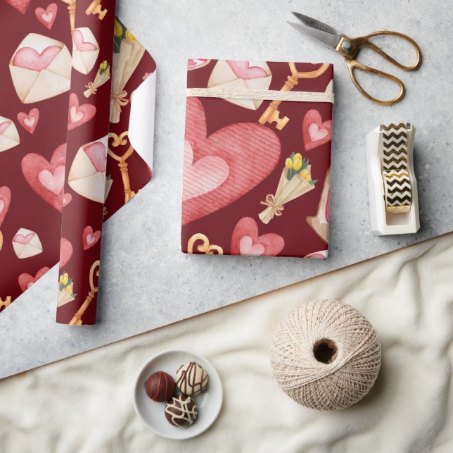 Papier Cadeau Style Coeurs rouges (Artisanat)