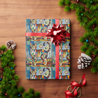 Papier Cadeau Style Cubiste Surreal Art Chat