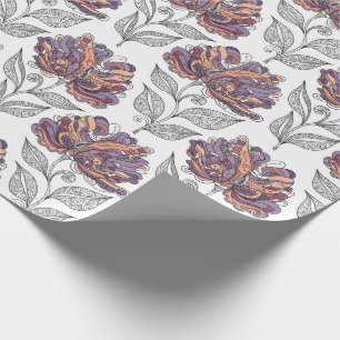 Papier Cadeau Style d'art de griffonnage abstrait floral rose vi