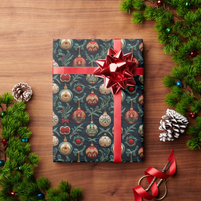 Papier Cadeau Style de broderie de Noël festif (Cadeau de vacances)