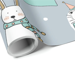 Papier Cadeau Style de dessin animé de Christmas Cute Animals