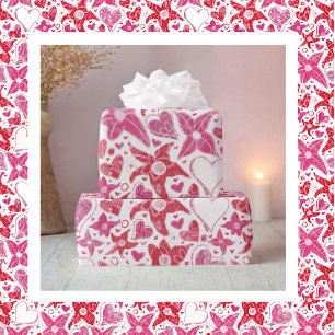 Papier Cadeau Style Différent De Fleur & Coeurs Motif