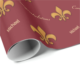 Papier Cadeau Style Fleur de Lis en bois personnalisé