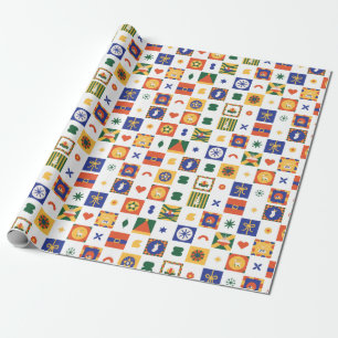 Papier Cadeau Style géométrique orange bleu vert à Noël
