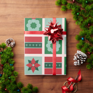 Papier Cadeau Style géométrique rouge vert à Noël