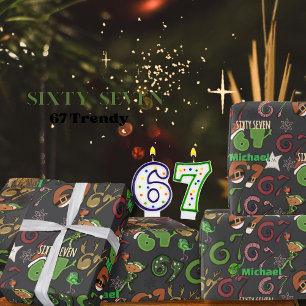Papier Cadeau Stylé Gris Foncé Soixante-Sept Branché / 67
